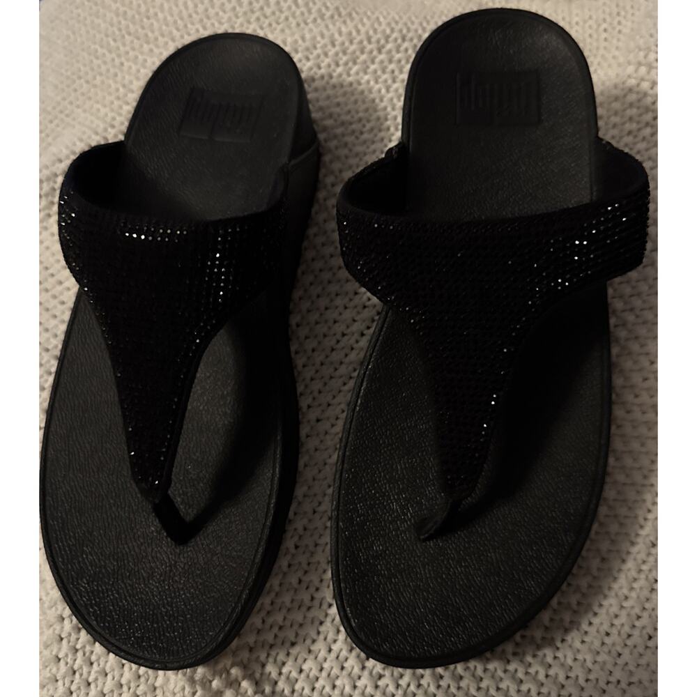 Fitflop Women's LuLu Crystal Embellished Toe-Post Sandals Thong Size 6 Black NIB